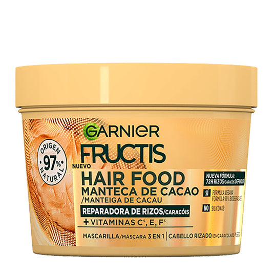 Garnier Fructis Hair Food Manteca de Cacao Mascarilla Intensiva 3 en 1 Reparadora de Rizos 390 ml