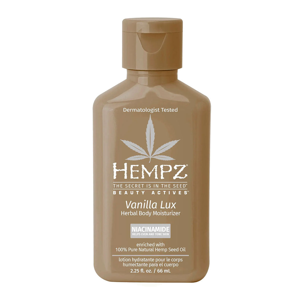 Hempz Beauty Actives Vanilla Lux Herbal Body Moisturizer with Niacinamide Travel Size 2.25 oz / 66 ml