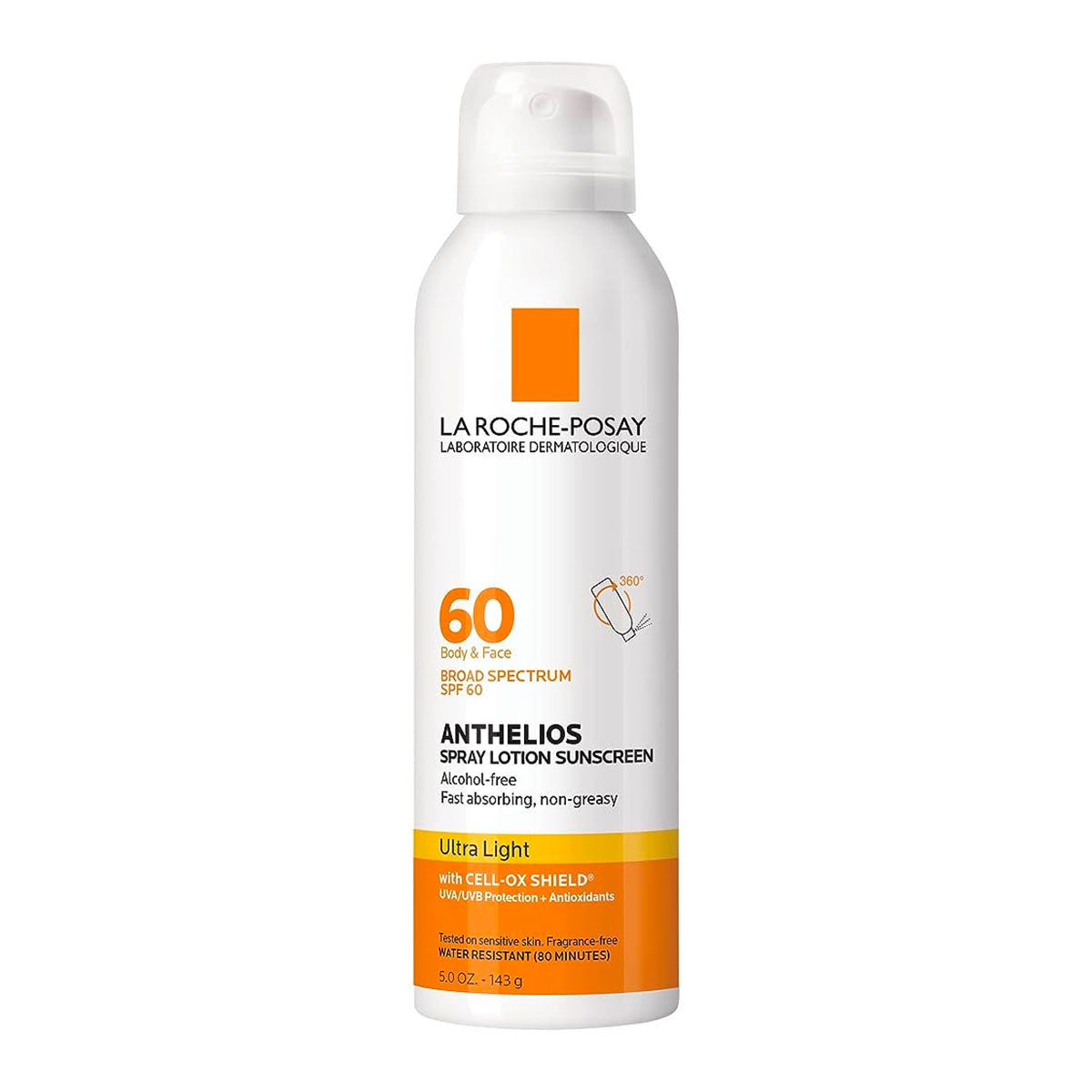La Roche-Posay Anthelios Spray Lotion Sunscreen Ultra Light SPF 60 Body & Face 5.0 oz