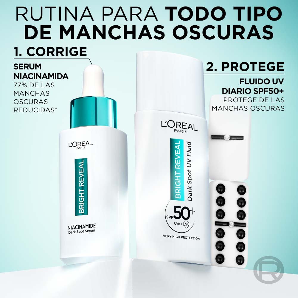 L'Oréal Bright Reveal Fluido Anti-Manchas con Filtro UV SPF 50+ Niacinamida + LHA 50 ml / 1.7 oz