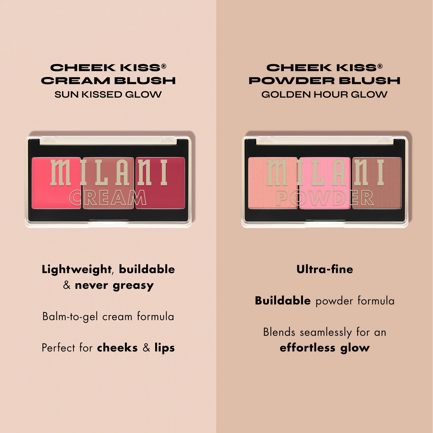 Milani Cheek Kiss Powder Blush Palette | 120 Golden Hour Glow